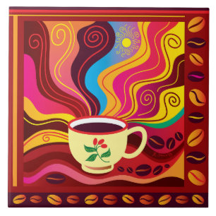 Azulejo De Cerâmica Padrão de Xícara de Café Fumegante