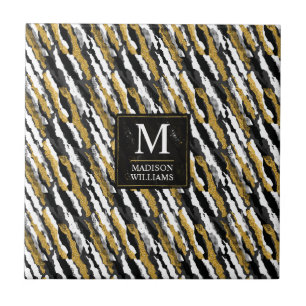 Azulejo De Cerâmica Padrão de Zebra Animal Branco com Brilho Preto e D