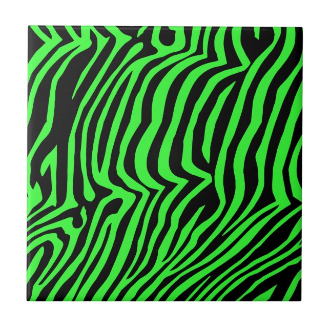 Azulejo De Cerâmica Padrão de zebra verde néon (Frente)