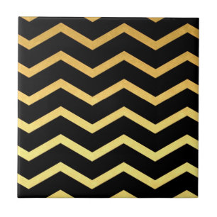 Azulejo De Cerâmica Padrão de Zig Dourado e preto