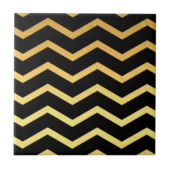 Azulejo De Cerâmica Padrão de Zig Dourado e preto (Frente)