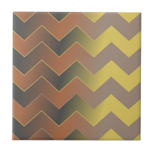 Azulejo De Cerâmica Padrão de Zig Zag Geométrico Dourado Castanho