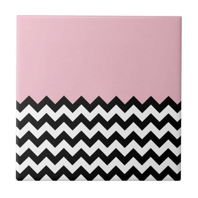 Azulejo De Cerâmica Padrão de ziguezague preto e branco, Chevron, rosa (Frente)
