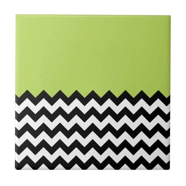 Azulejo De Cerâmica Padrão de ziguezague preto e branco, Chevron, verd (Frente)