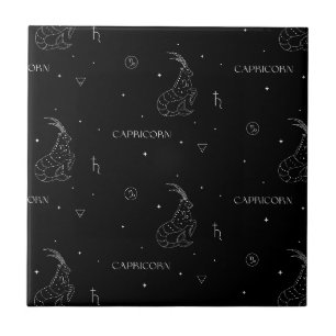 Azulejo De Cerâmica Padrão de Zodíaco Capricórnio em Preto e Branco