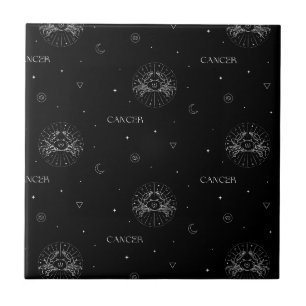 Azulejo De Cerâmica Padrão de Zodíaco de Câncer em Preto e Branco