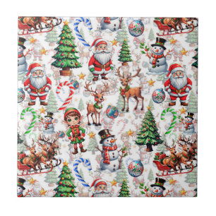 Azulejo De Cerâmica Padrão Decorativo de Natal com Fundo Branco