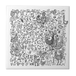 Azulejo De Cerâmica Padrão decorativo de pássaros preto e branco diver