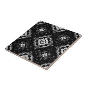 Azulejo De Cerâmica Padrão decorativo de renda preto e branco