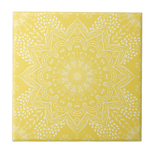Azulejo De Cerâmica Padrão Decorativo Elegante Mandala Amarelo