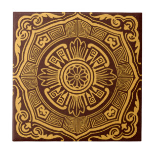 Azulejo De Cerâmica Padrão Decorativo Japonês Vintage Dourado e Brown
