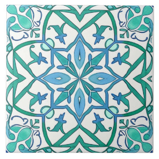 Azulejo De Cerâmica Padrão Decorativo Ornado Azul Verde Mediterrâneo