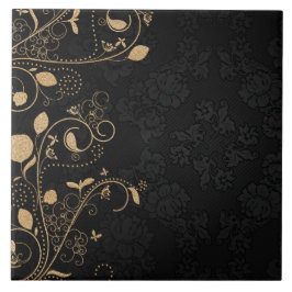 Azulejo De Cerâmica Padrão Decorativo Preto e Dourado