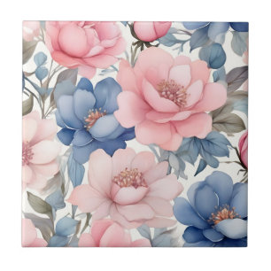 Azulejo De Cerâmica Padrão Delicado De Flores Azuis E Rosa