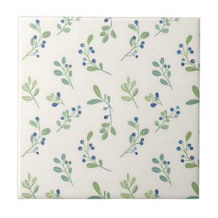 Azulejo De Cerâmica Padrão Delicado de Mirtilo e Eucalipto