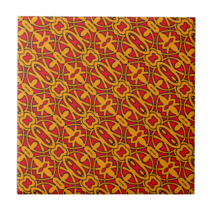 Azulejo De Cerâmica Padrão Desenhado à Mão Laranja e Vermelho