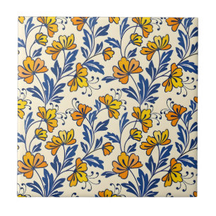 Azulejo De Cerâmica Padrão deslumbrante e contínuo de flores e folhas