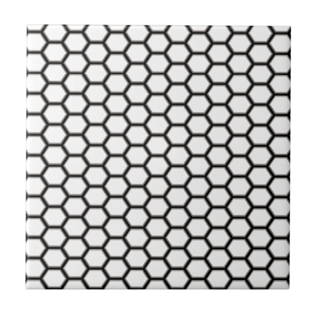 Azulejo De Cerâmica Padrão Diamante de Honeycomb Preto e Branco (Frente)