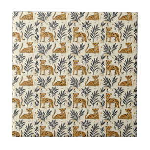Azulejo De Cerâmica Padrão Divertido de Selva com Leopardo