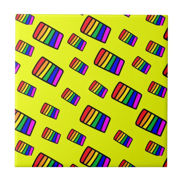 Azulejo De Cerâmica Padrão do bloco Funky Neon Rainbow (Frente)