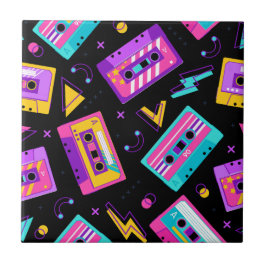 Azulejo De Cerâmica Padrão do Cassete Retroativo Trendy 80s