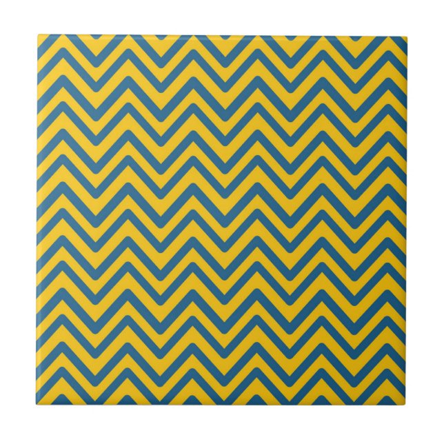 Azulejo De Cerâmica Padrão do Chevron Vermelho Amarelo Azul (Frente)