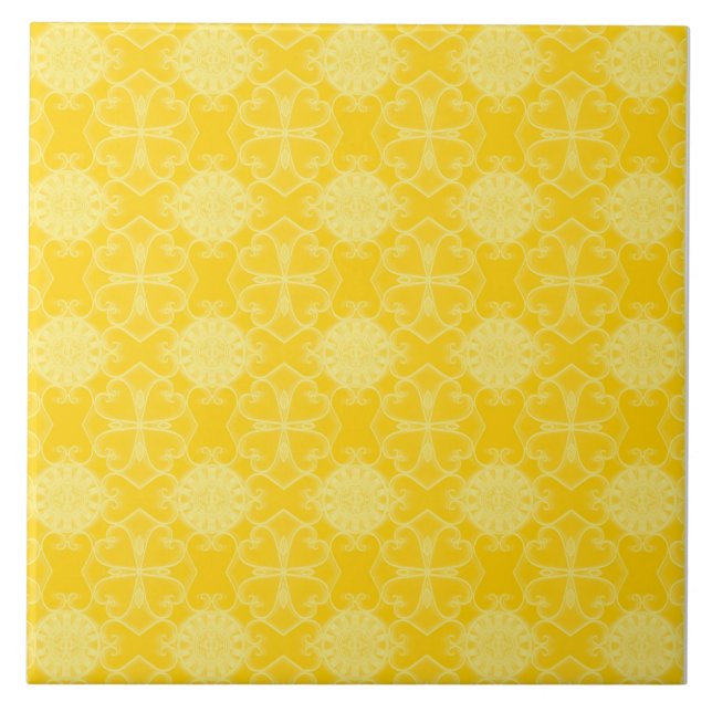 Azulejo De Cerâmica Padrão do estilo mediterrânico: Amarelo e Branco (Frente)