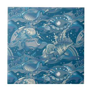 Azulejo De Cerâmica Padrão do Mar Tropical