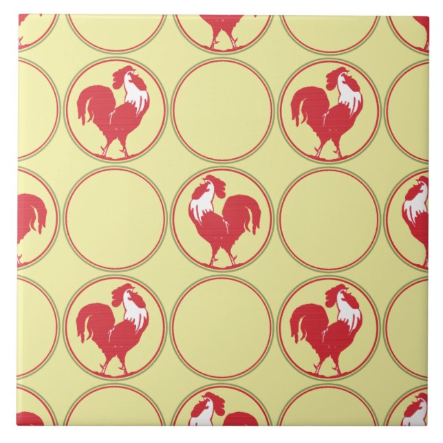 Azulejo De Cerâmica Padrão do Medalhão Vermelho no Amarelo (Frente)