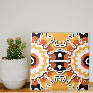 Azulejo De Cerâmica Padrão do mosaico preto e branco laranja étnico