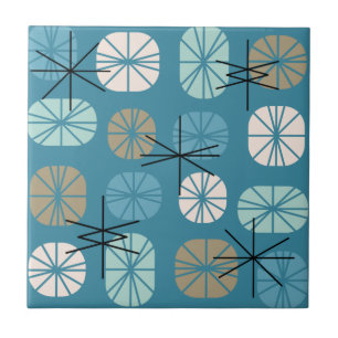 Azulejo De Cerâmica Padrão do século médio Oblongs Teal White Dourado