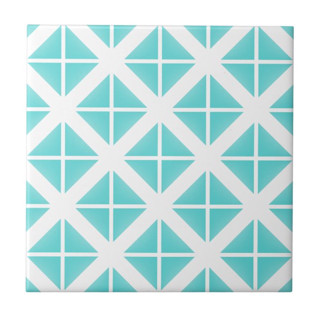 Azulejo De Cerâmica Padrão do Triângulo da Tendência Turquesa (Frente)