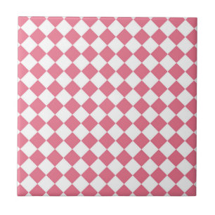 Azulejo De Cerâmica Padrão do Verificador de Diamantes Branco Rosa