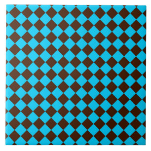 Azulejo De Cerâmica Padrão do Verificador de Diamantes Castanho Azul