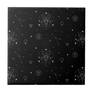 Azulejo De Cerâmica Padrão do Zodíaco Touro em Preto e Branco