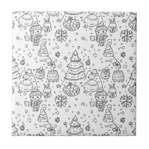 Azulejo De Cerâmica Padrão Doodle de Natal de Inverno Fofo (3)