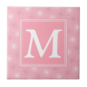 Azulejo De Cerâmica Padrão dos círculos cor-de-rosa monograma