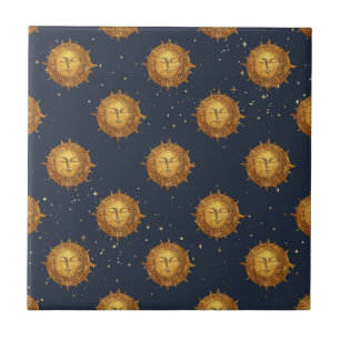 Azulejo De Cerâmica Padrão Dourado do Sol Celestial (1)