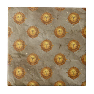 Azulejo De Cerâmica Padrão Dourado do Sol Celestial (2)