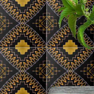Azulejo De Cerâmica Padrão Dourado e negro marroquino oriental boêmi