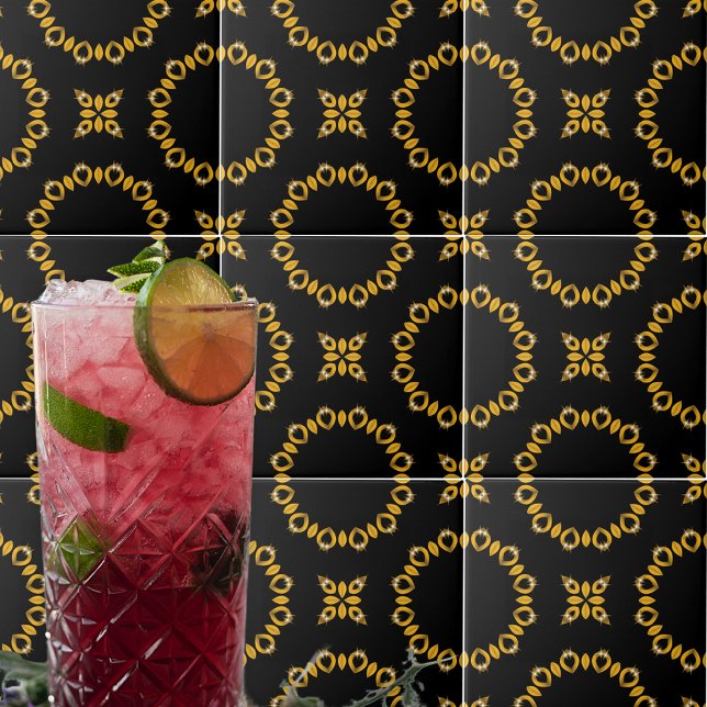 Azulejo De Cerâmica Padrão Dourado e preto brilhante elegante de luxo (Criador carregado)