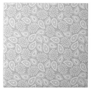 Azulejo De Cerâmica Padrão Elegante de Paisley em cinzas brancas e le