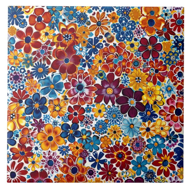 Azulejo De Cerâmica Padrão Elegante de Vibrant Millefiori (Frente)