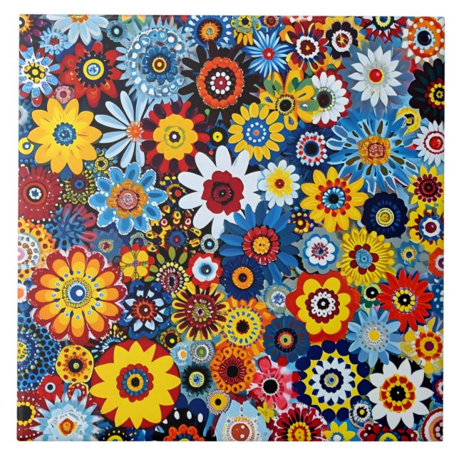 Azulejo De Cerâmica Padrão Elegante de Vibrant Millefiori (Frente)