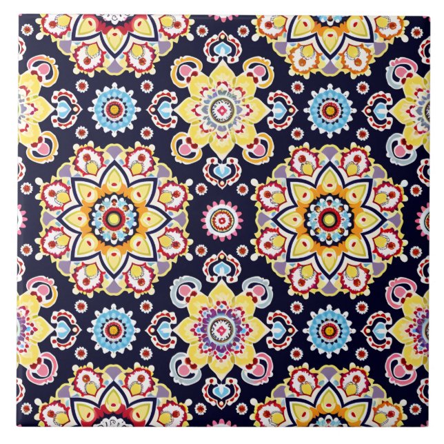 Azulejo De Cerâmica Padrão Elegante de Vibrant Millefiori (Frente)
