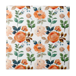 Azulejo De Cerâmica Padrão Elegante e Sem Costura de Flores em Aquarel