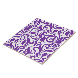 Azulejo De Cerâmica padrão em folha de espiral roxo