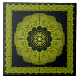 Azulejo De Cerâmica Padrão emoldurado fractal laranja brilhante