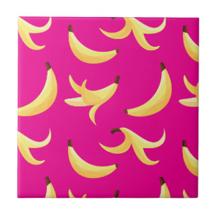 Azulejo De Cerâmica Padrão Engraçado de Banana Amarela Retro para Fest