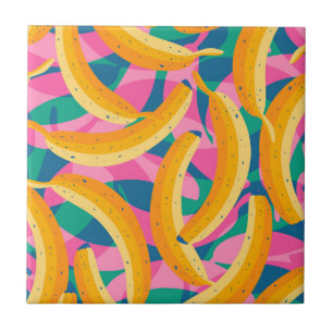 Azulejo De Cerâmica Padrão engraçado de bananas em pop art.